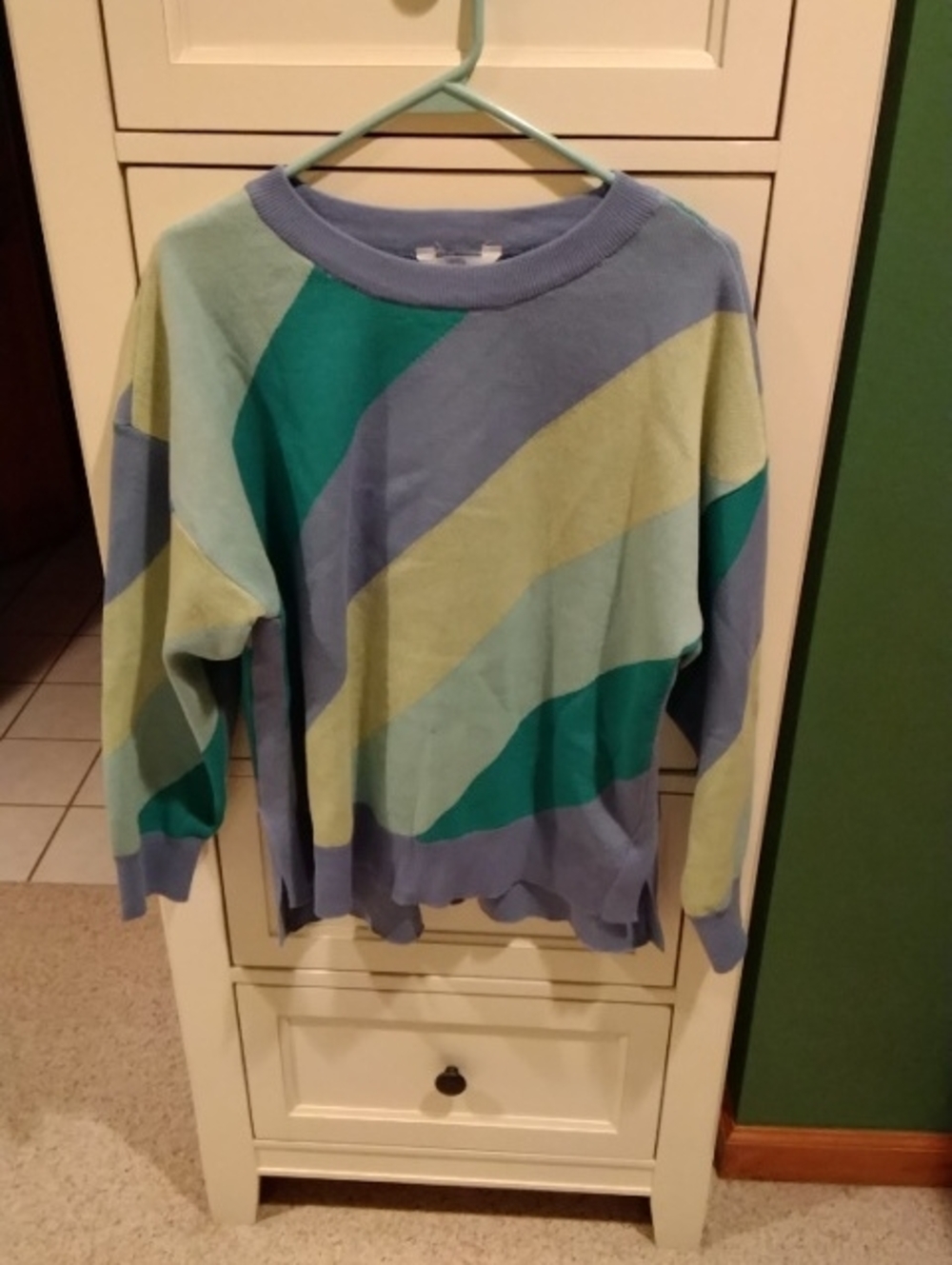 Classic Striped Crewneck Swetshirt in Blue and Teal